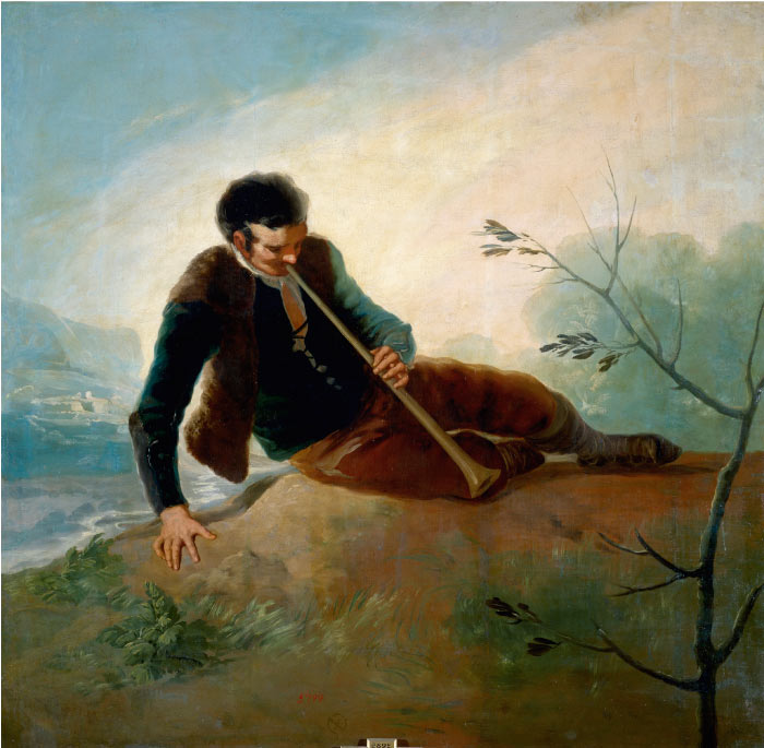 戈雅 （Francisco de Goya y Lucientes）高清作品-吹乐器的男子
