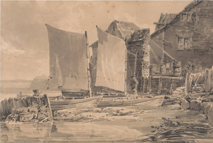 特纳（J. M. W. Turner）高清作品-海边帆船水彩画（121）