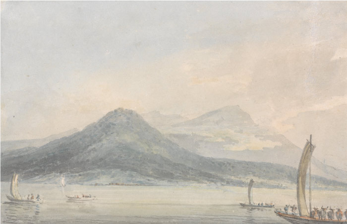 特纳（J. M. W. Turner）高清作品-帆船海岛水彩画