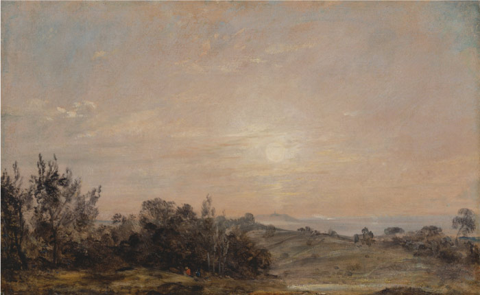 康斯坦布尔(John Constable)高清作品-夕阳下的荒地