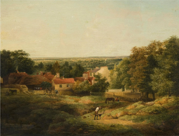 康斯坦布尔（John Constable）高清作品-村风景油画
