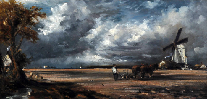 康斯坦布尔（John Constable）高清作品-风车边的耕作