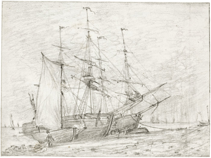 康斯坦布尔（John Constable）高清作品-航运在布莱顿海滩上