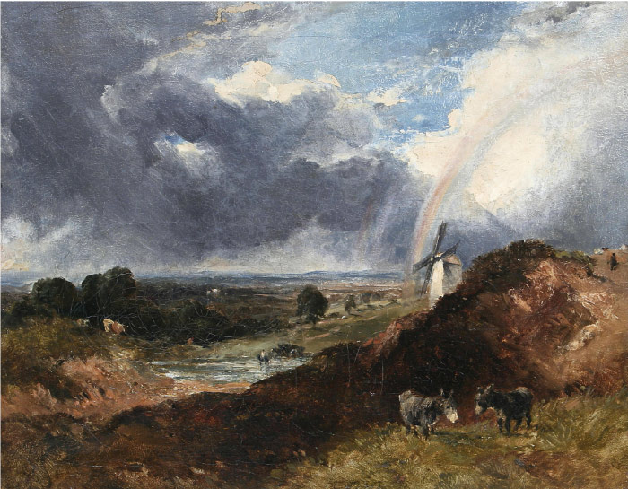 康斯坦布尔（John Constable）高清作品-山坡上的风车
