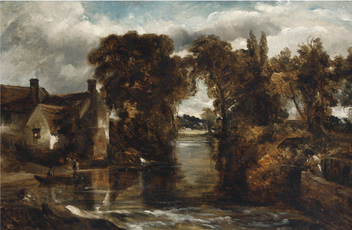 康斯坦布尔(John Constable)高清作品-乡村小河流风景