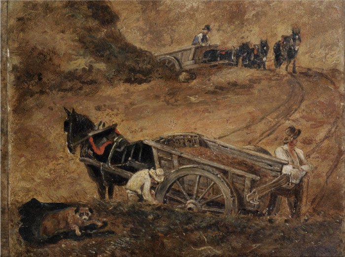 康斯坦布尔(John Constable)高清作品-乡村道路上的马车