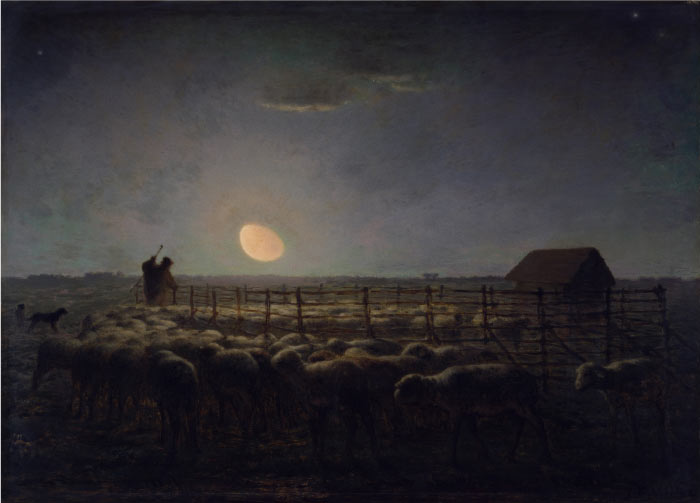 米勒 (Jean-François Millet)高清作品--月光下的羊圈