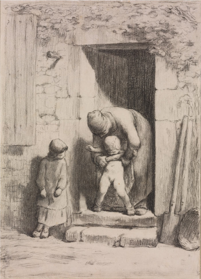 米勒 (Jean-François Millet)高清作品--尿尿的小男孩素描