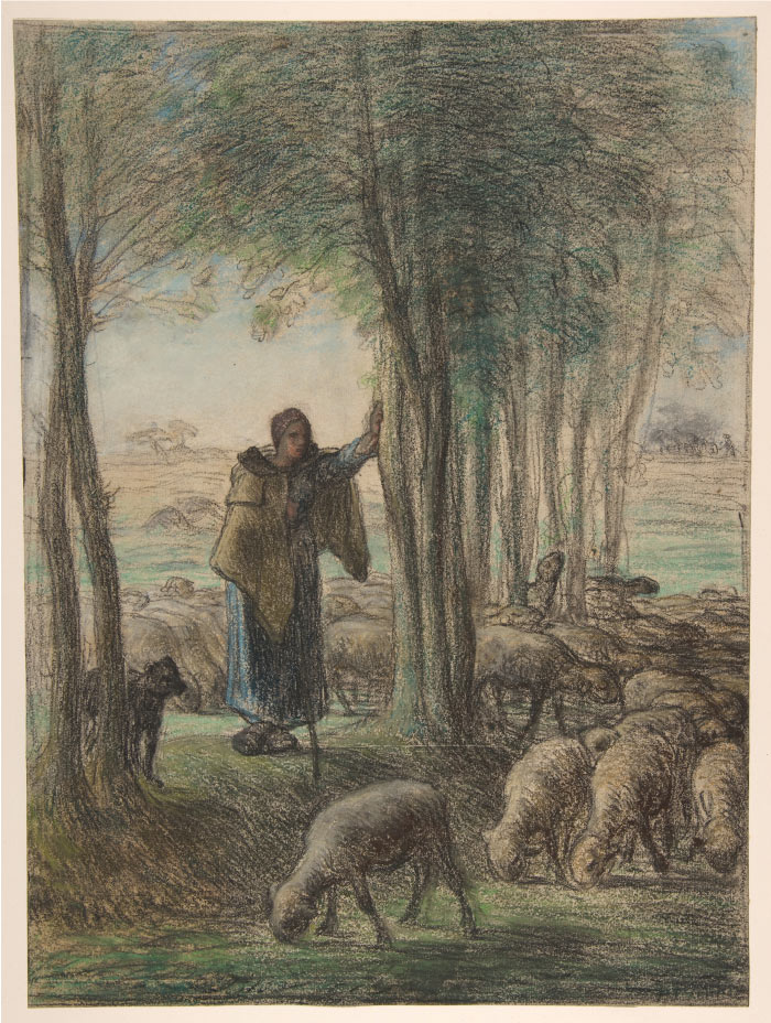 米勒 (Jean-François Millet)高清作品--树荫下的牧羊女