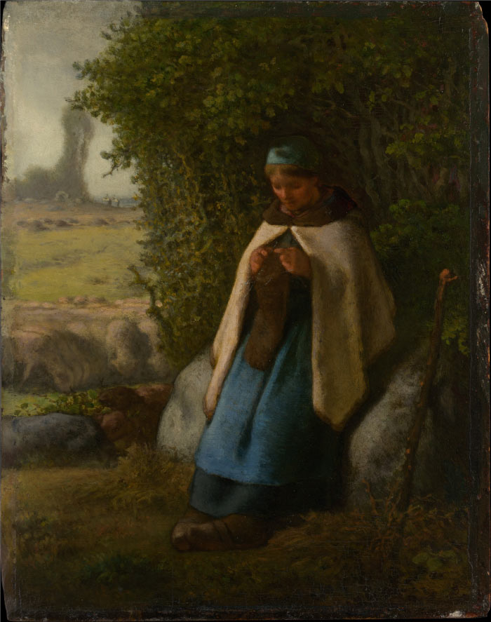 米勒 (Jean-François Millet)高清作品--坐在岩石上的牧羊女