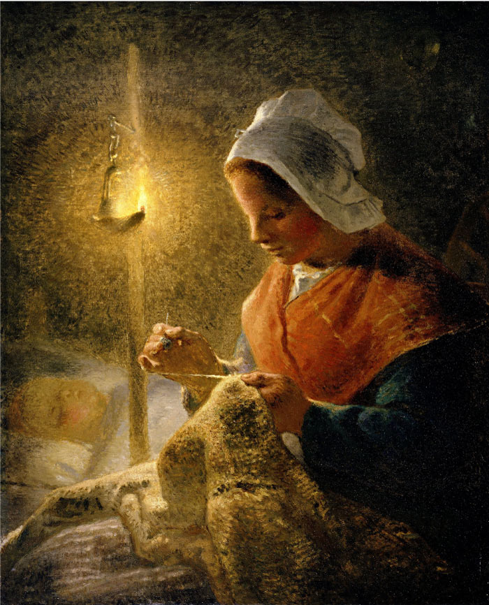 米勒 (Jean-François Millet)高清作品--烛光下的《缝衣女》