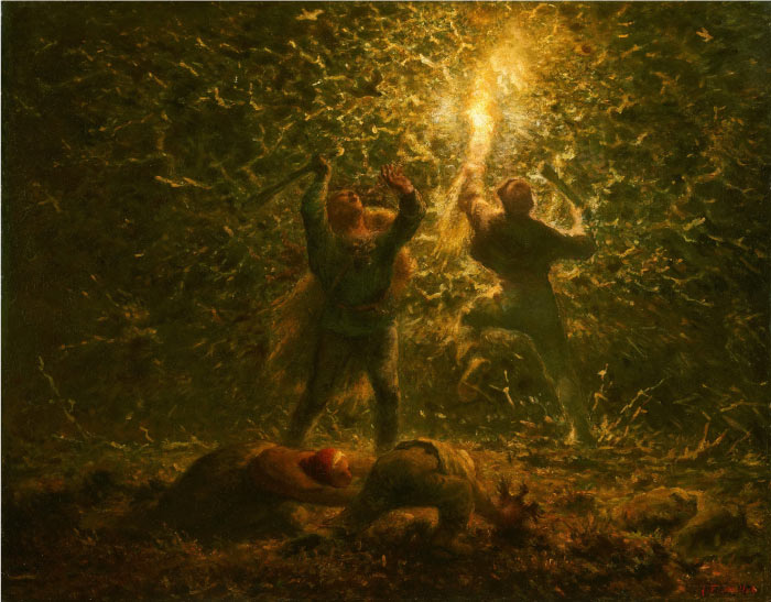 米勒 (Jean-François Millet)高清作品--夜间捕鸟油画