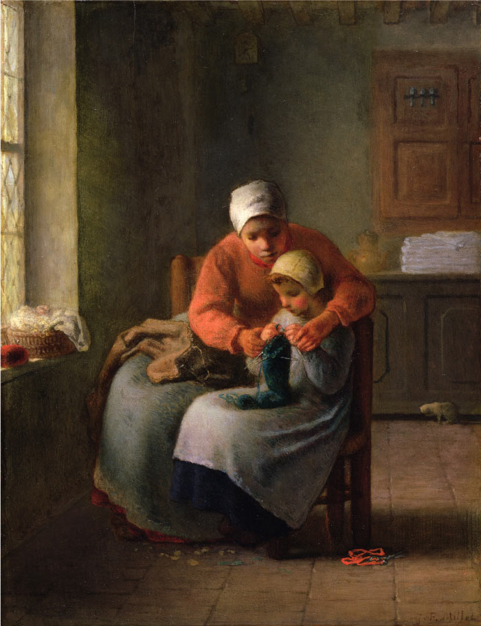 米勒 (Jean-François Millet)高清作品-人物油画 The Knitting Lesson（64）