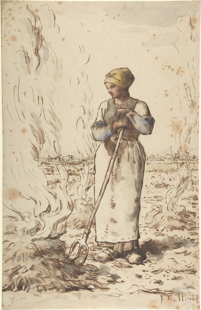 米勒 (Jean-François Millet)高清作品-焚烧素描
