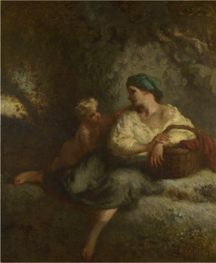 米勒 (Jean-François Millet)高清作品--私语的母子油画