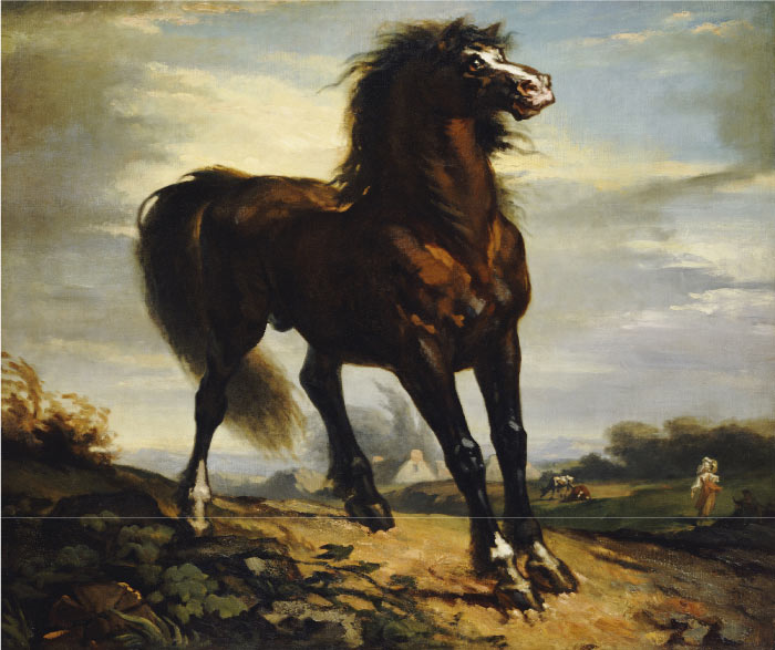 米勒 (Jean-François Millet)高清作品--棕色的马油画