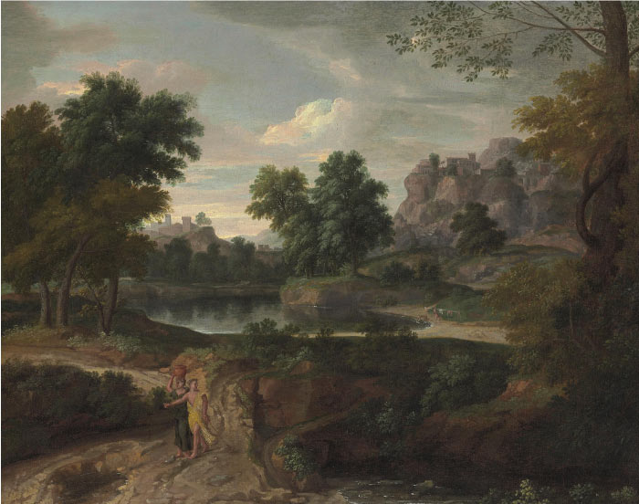 米勒 (Jean-François Millet)高清作品-有行人的森林油画