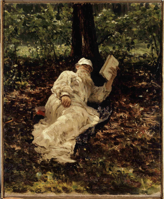 伊利亚·列宾（ Ilya Repin）高清油画作品-托尔斯泰在树林里度假 1891年