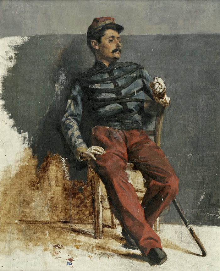 伊利亚·列宾（ Ilya Repin）高清油画作品-坐着靠墙的男人