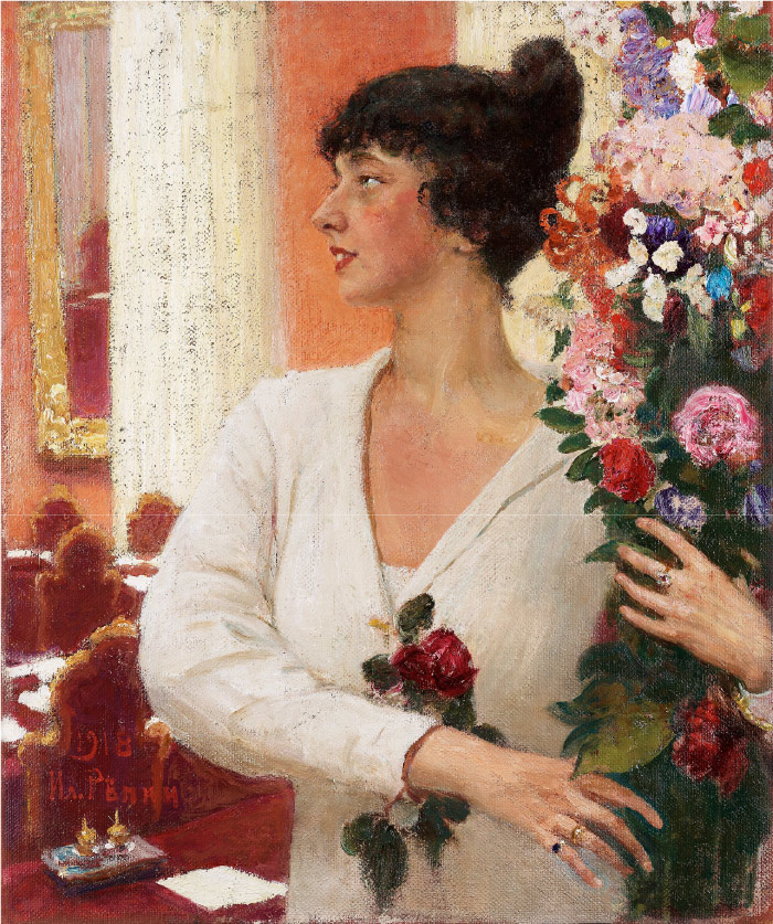 伊利亚·列宾（ Ilya Repin）高清油画作品-捧花的女士