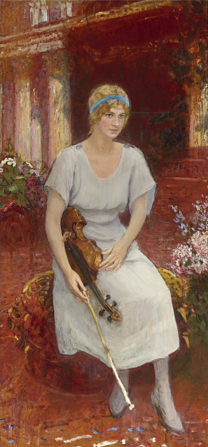 伊利亚·列宾（ Ilya Repin）高清油画作品-小提琴家