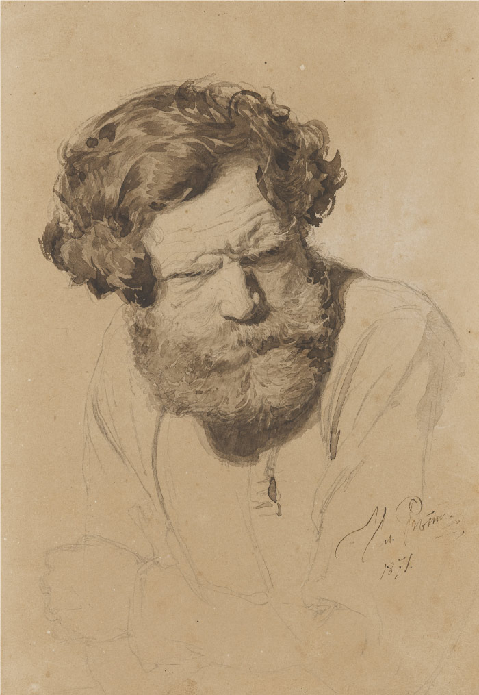 伊利亚·列宾（ Ilya Repin）高清油画作品-大胡子男人肖像