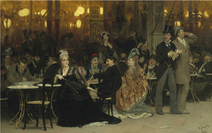 伊利亚·列宾（ Ilya Repin）高清油画作品-巴黎咖啡馆