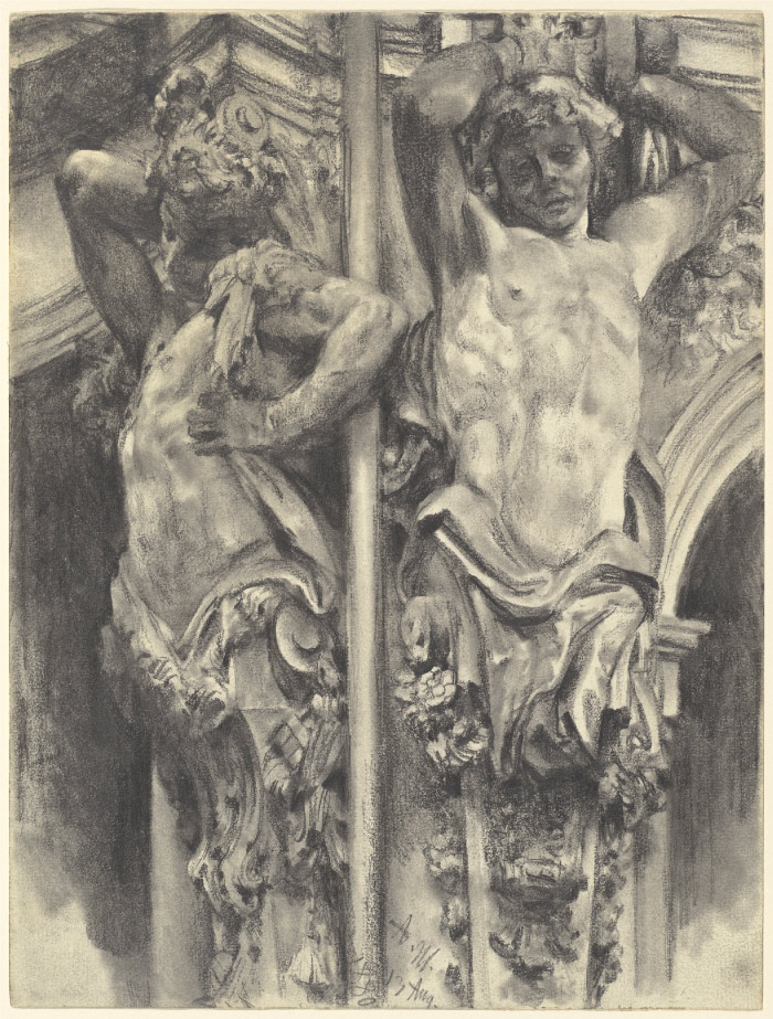 门采尔（Adolph Menzel）作品-柱子上的雕塑