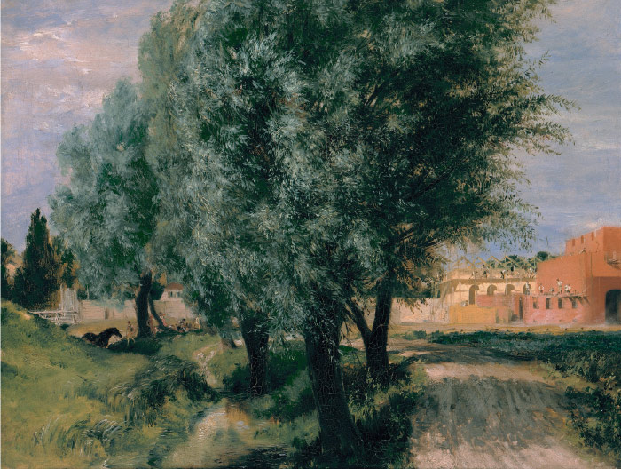 门采尔（Adolph Menzel）作品-有柳树的建筑场所
