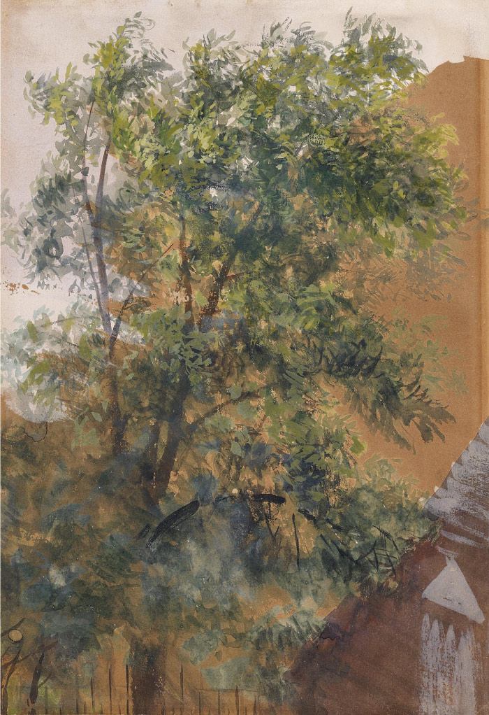门采尔（Adolph Menzel）作品-风吹过的树木