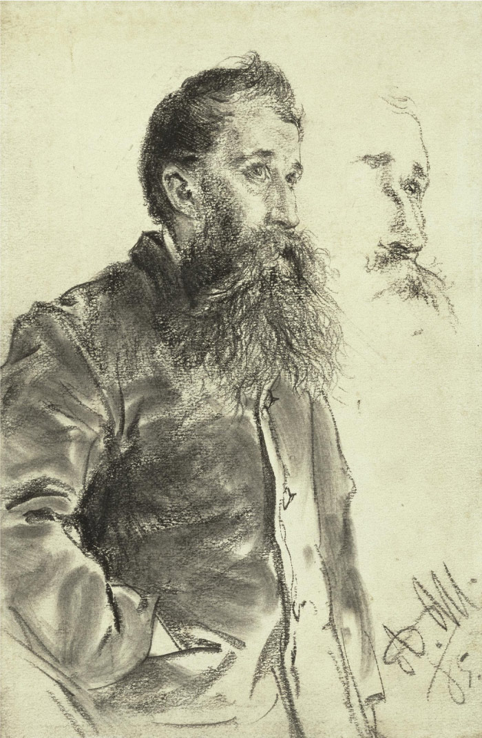 门采尔（Adolph Menzel）作品-大胡子男人肖像