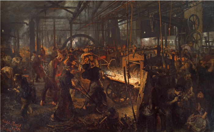 门采尔（Adolph Menzel）高清作品-轧铁工厂