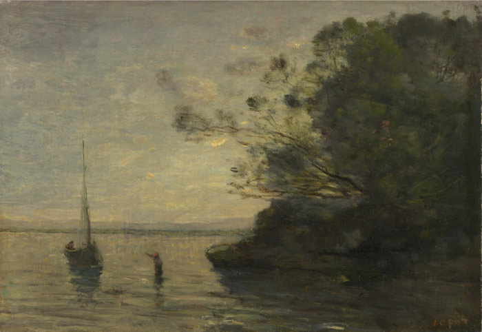卡米尔·柯罗（Camille Corot）高清作品-湖边的夜晚