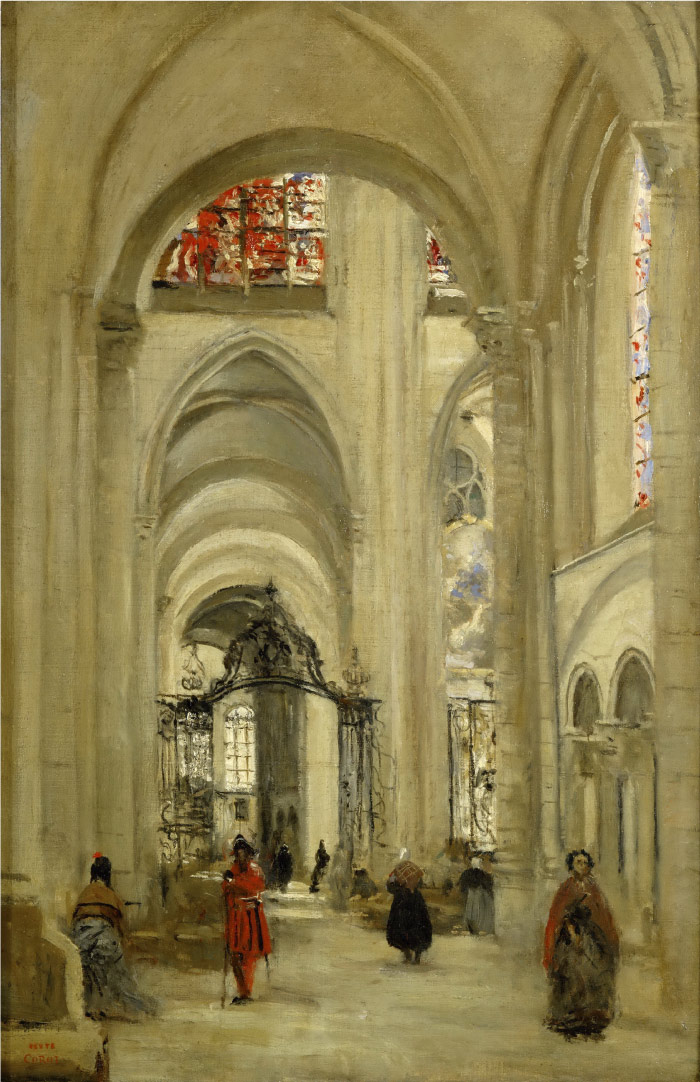 卡米尔·柯罗（Camille Corot）高清作品--森斯大教堂内部