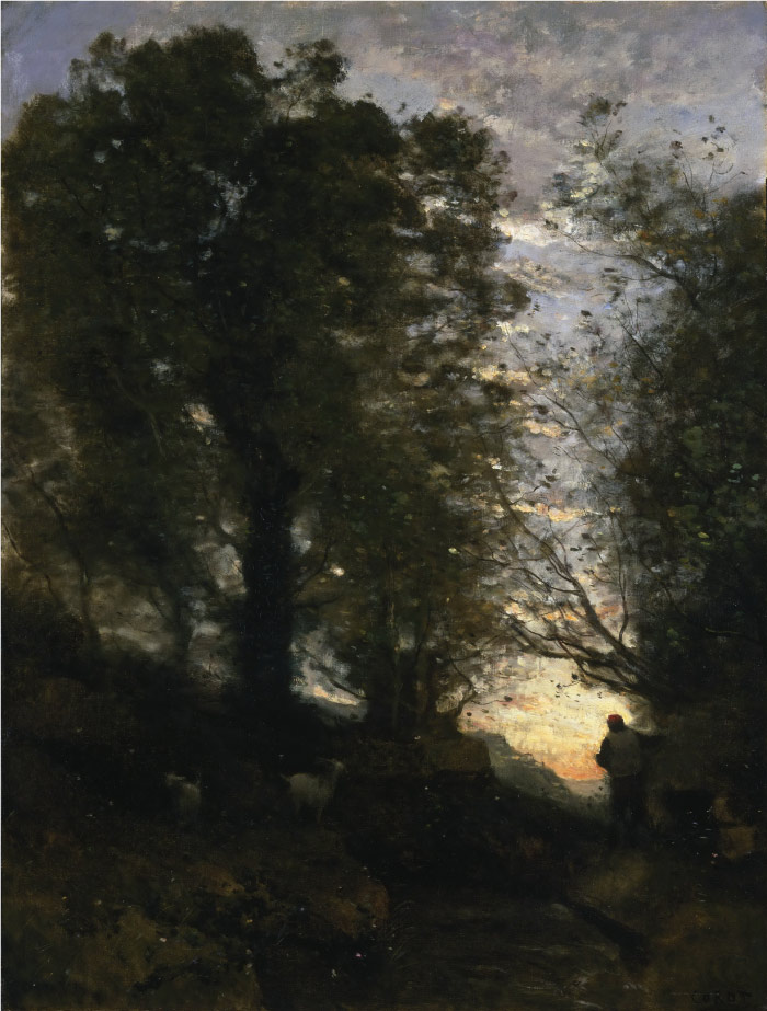 卡米尔·柯罗（Camille Corot）高清作品-傍晚的树林_44
