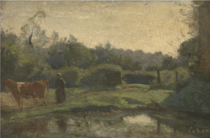 卡米尔·柯罗（Camille Corot）高清作品-_池塘边放牛 09