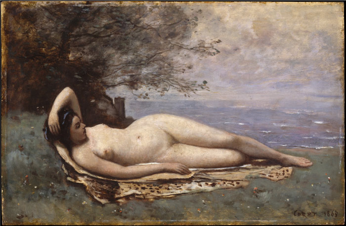 卡米尔·柯罗（Camille Corot）高清作品--躺着的裸 女