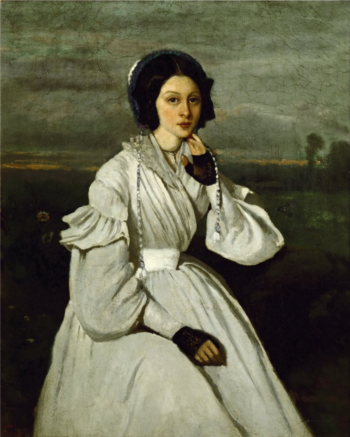 卡米尔·柯罗（Camille Corot）高清作品-穿白色裙子的女子_43