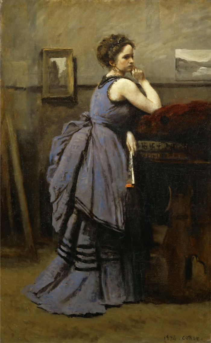 卡米尔·柯罗（Camille Corot）高清作品--蓝衣夫人