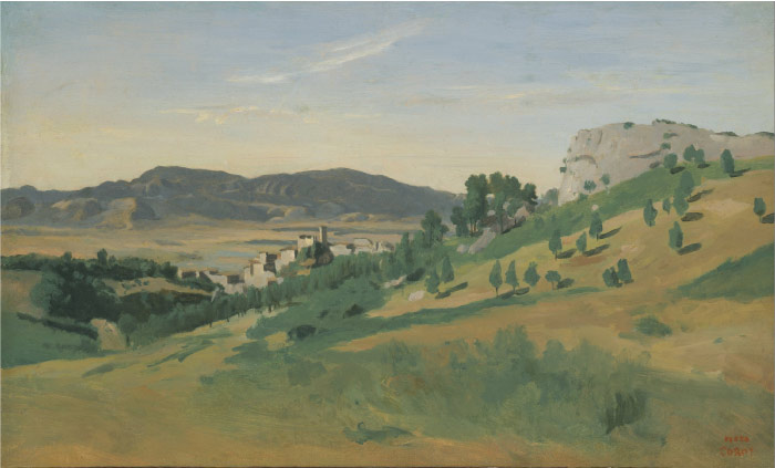卡米尔·柯罗（Camille Corot）高清作品--《奥莱瓦诺的景色（1827 年）》-1