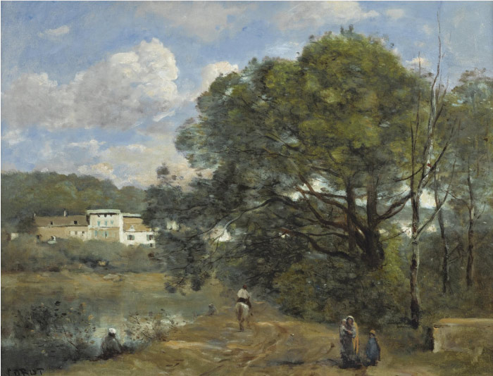 卡米尔·柯罗（Camille Corot）高清作品-池塘村庄风景 245