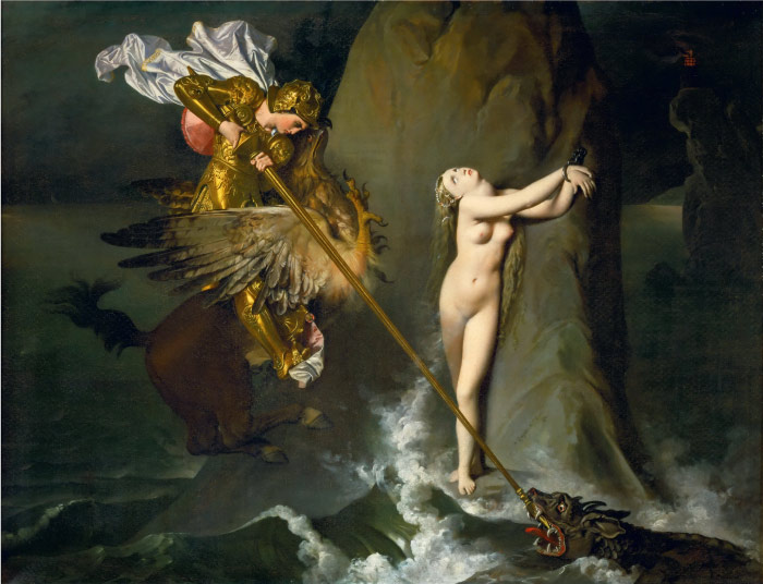 安格尔（Jean Auguste Dominique Ingres）高清作品-罗杰解救安吉丽卡
