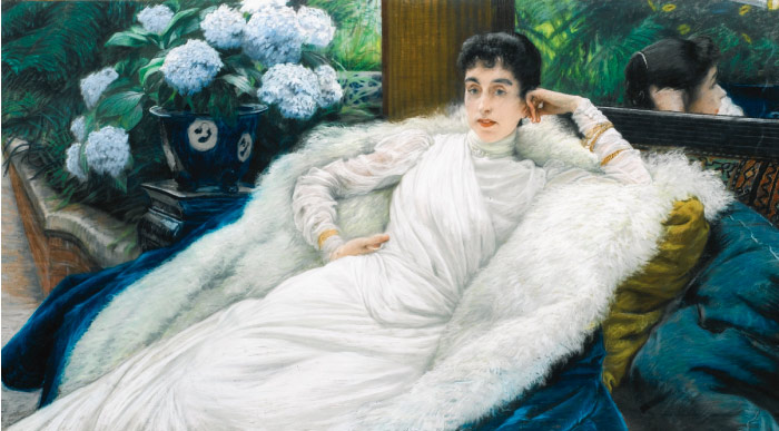 詹姆斯·天梭（James Tissot）高清作品-躺着的白衣女人