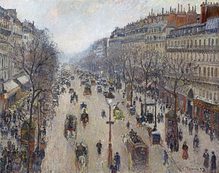毕沙罗(Camille Pissarro)高清作品-冬天早晨的蒙马特大道