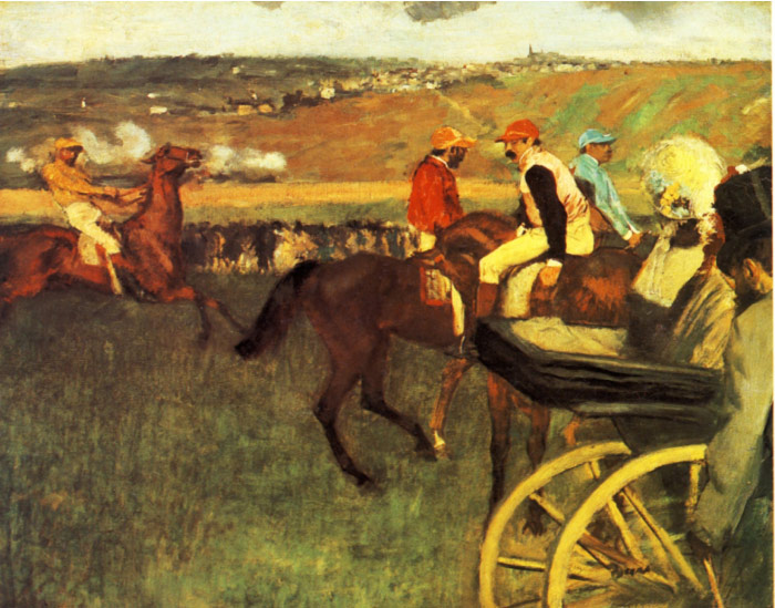 埃德加·德加（Degas Edgar）-1880赛马场，业余骑师靠近汽车帆布油画.zip