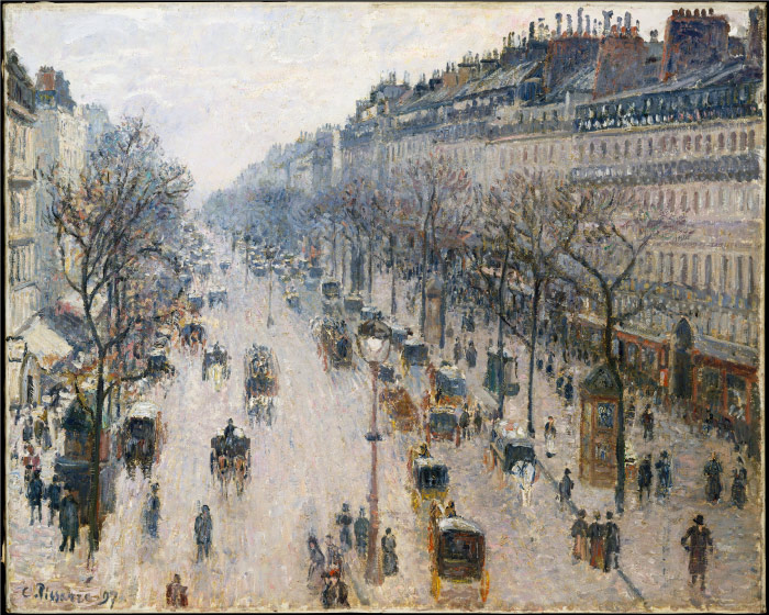 毕沙罗（Camille Pissarro）高清作品-蒙马特大道的多云早晨