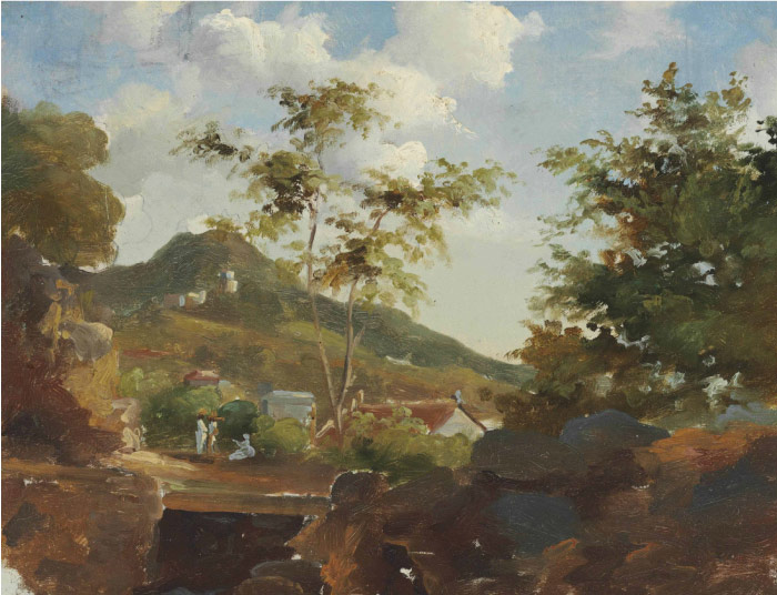毕沙罗（Camille Pissarro）高清作品-山下农家