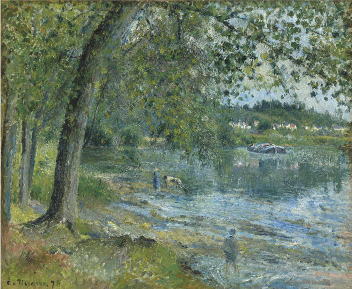 毕沙罗（Camille Pissarro）高清作品-奧維附近的瓦茲河畔
