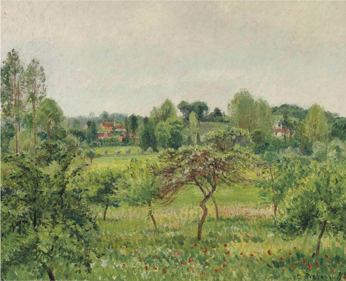 毕沙罗（Camille Pissarro）高清作品-厄哈格尼的六月雨天