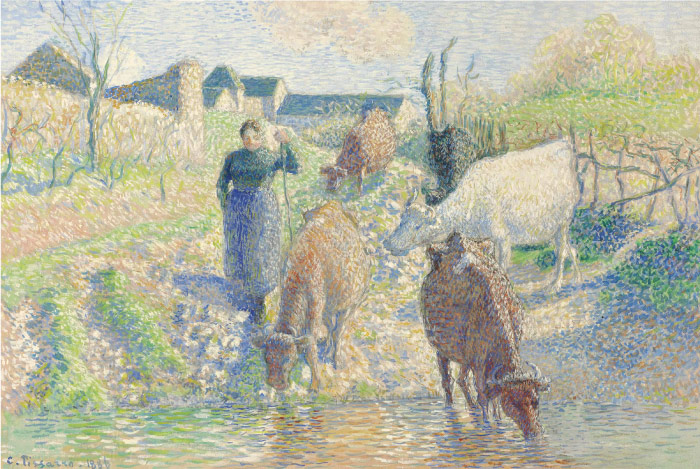 毕沙罗（Camille Pissarro）高清作品-放牛的农妇